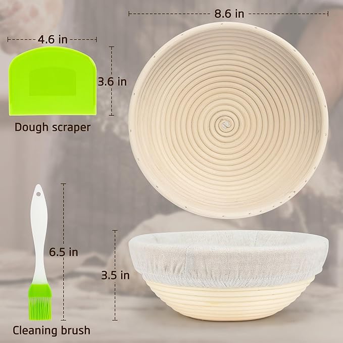Banneton Bread Proofing Basket 8.5 Inch Sourdough Baking Rising Banaton Proofer Box Warmer Baskets Round Bowl Cover Bowls Making Small Bulk Set of 2 Kit Supplies Tools Rattan for Home Bakers Gifts