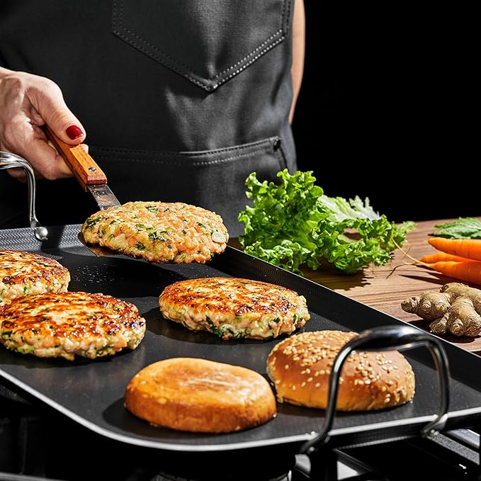 HexClad Hybrid Nonstick Double Burner Griddle, Stay-Cool Handles, Dishwasher-Friendly, Oven-Safe Up to 900°F, Induction Ready, Compatible with All Cooktops