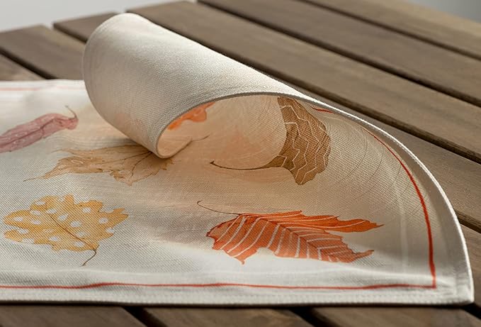 Maison d' Hermine Placemats Set of 4 100% Cotton Washable Cloth Place Mats, Reusable Table Mats for Thanksgiving Christmas Decorations Kitchen Dining Party Wedding (Colours of Autumn, 13" x 19")