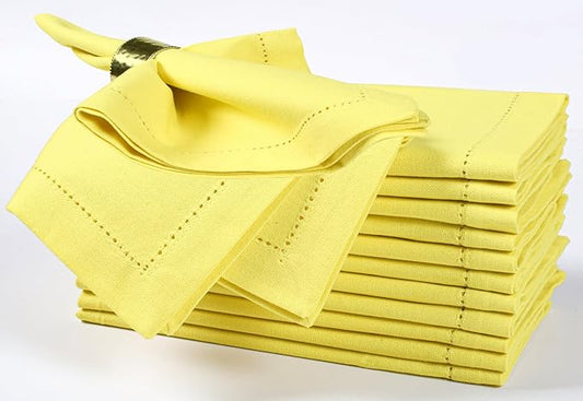 Bedding Craft Hemstitched Cotton Cloth Dinner Napkins Set of 12 – 18x18 Golden Kiwi – Reusable Machine Washable Fabric Napkins for Weddings, Thanksgiving, Christmas & Events