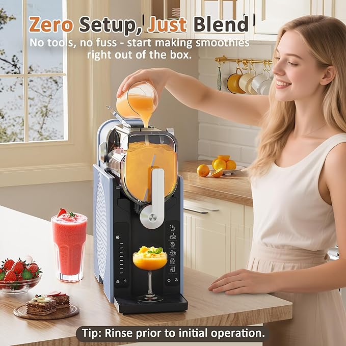 Slushie Machine, Slushy for Home No Ice Need, Soft Serve Ice Cream Maker & Margarita Machine, Auto-Cleaning, 6 Presets for Milkshakes, Frappés, Frozen Drink and More, Blue, 1 Insulated Cup