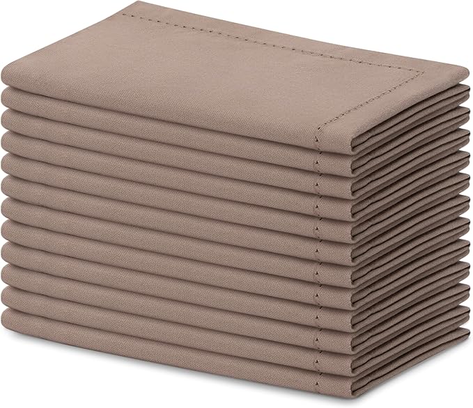 Blue Needles Set of 12 Hemstitch Linen Napkins 100% Cotton Chocolate Brown Cloth Dinner Napkins 18x18 inches, Soft, Reusable, Absorbent, Washable, Ideal for Fall Thanksgiving Parties & Everyday Use