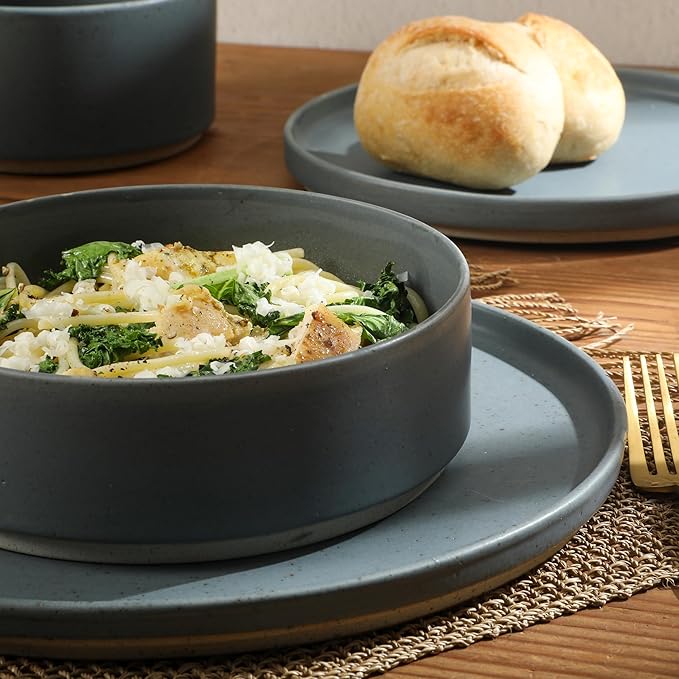 Gibson Elite Tatum Premium Porcelain Matte Reactive Glaze 16-Piece (Service for 4) Plates and Bolws Stackable Dishes Ceramic Dinnerware - Blue