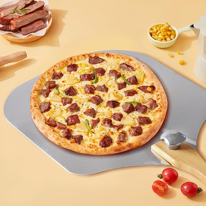 12 inch Metal Pizza Peel, HIA Aluminum Pizza Spatula Paddle Shovel with Foldable Wooden Handle, Great for Oven and Homemade Pizza