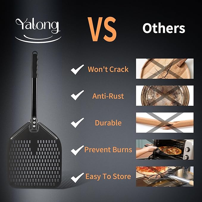 Pizza Peel, 12 Inch Non-Stick Pizza Paddle, Detachable Aluminum Paddle with Non-Slip Comfort Handle, Perfect Baking and Easy Pizza Handling in Kitchen