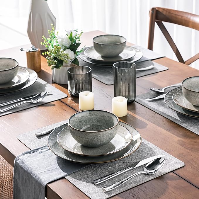 GBHOME Ceramic Dinnerware Sets for 6, 18 Pieces Stoneware Plates and Bowls Sets, Reactive Glaze Dish Set-Scratch Resistant, Dishwasher&Microwave Safe