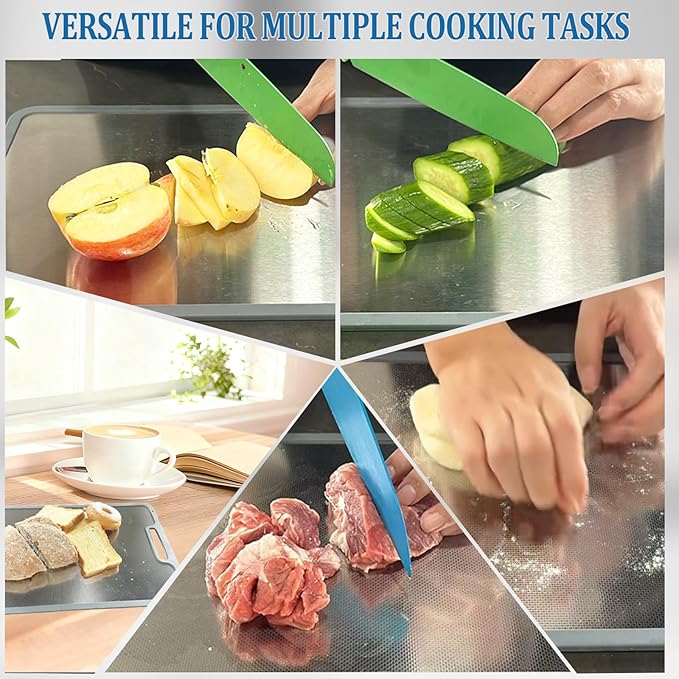 Premium Stainless Steel Cutting Board for Kitchen,Double Sided Chopping Board,Non-plastic Design with Juice Groove,Non-Slip Design for Safety,Ideal Gift for Chefs,Size:14''×10''(Large)