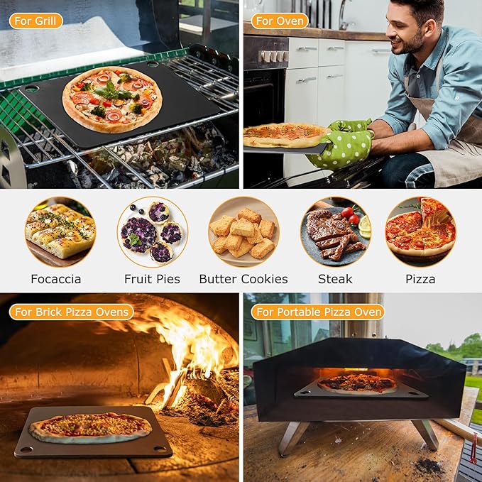 Pizza Steel, Baking Steel for Oven & Grill, Duvecfoi 13.8x13.8” Pizza Baking Pan for Artisan Pizza, Multi-Purpose Tool for Home Cooks & Lovers, Fast Heating, Crisp Crust(.25" Thick)