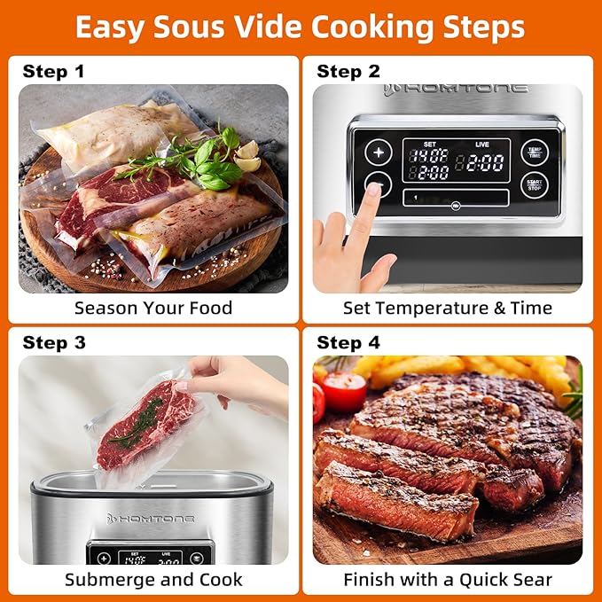 Homtone Sous Vide Cooker, 8 Quart Suveed Cooking Machine, Temperature Control Stainless Steel Sous Vide, Sous Vide Precise Cooker with Timer, Sousvide for Steak/Seafood/Poultry/Vegetables/Eggs