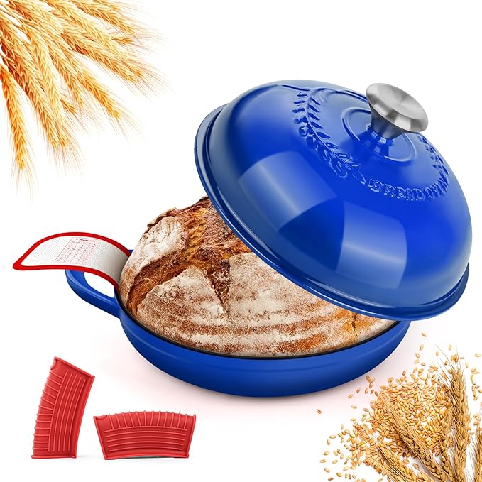 Dutch Oven Bread Baking Pot with Lid 6QT Enameled Cast Iron Oven, Gradient Blue Design & Sourdough Kit (Silicone Sling) for Artisan Bread Making