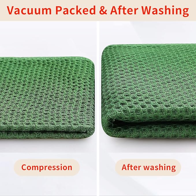 Homaxy 100% Cotton Waffle Weave Kitchen Dish Towels, Ultra Soft Absorbent Quick Drying Cleaning Towel, 13 x 28 Inches, 6-Pack, Grass Green