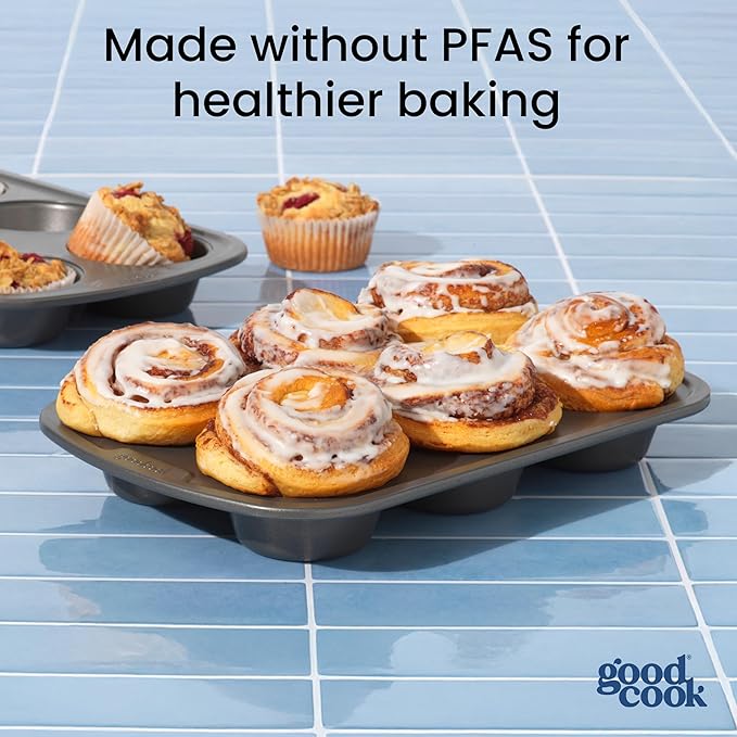 GoodCook Set of 2 Everyday Nonstick Steel Muffin Pan, 6 cup, Gray