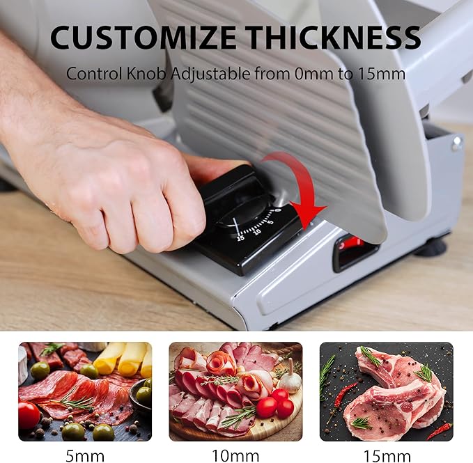 Electric Meat Slicer, Deli Meat Slicer Machine for Home Use with 7.5" Stainless Steel Blade, Adjustable Thickness, Easy to Clean, Cuts Meat, Bread, Cheese, Silver