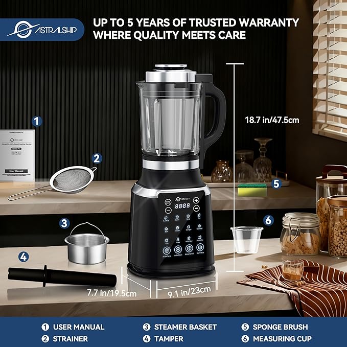 Glass Blenders for Kitchen with Tamper, Blender for Smoothies, Professional Blenders 1500W Motor, 9 Adjustable Speeds, 14 Preset Programs, High-Speed Heating Blender for Nut Milk, Soups, Sauces & More