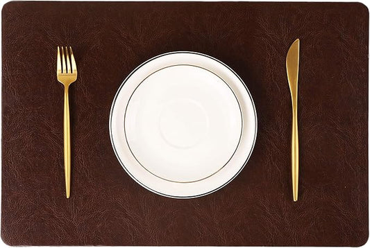 Faux Leather Placemats, Set of 8 PU Table Mats, Easy to Clean, Heat & Stain Resistant for Office Conference Table,Dinging Home Decor F Dark Brown