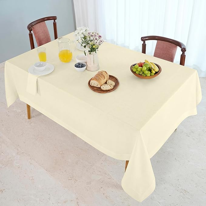 D'Moksha Homes Linen Cream Tablecloth 60 x 132 Inch - 100% Pure Linen Rectangular Tablecloth - Machine Washable Table Cloth for Summer, Fall and Halloween