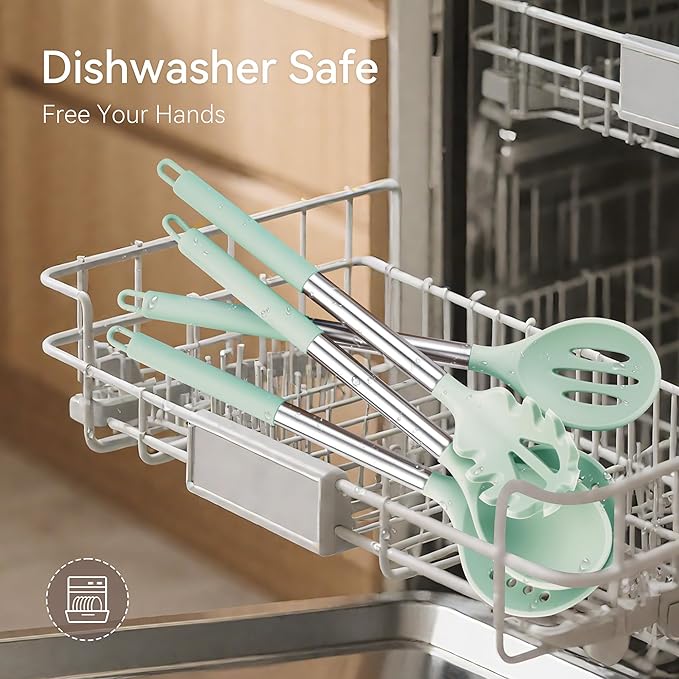 Silicone Cooking Utensils Set, 28 Pcs Kitchen Utensils Set for cooking, 446°F Heat Resistant Spatula Set, Food Grade Silicone and Stainless Steel Handle Kitchen Gadgets for Nonstick Cookware BPA Free