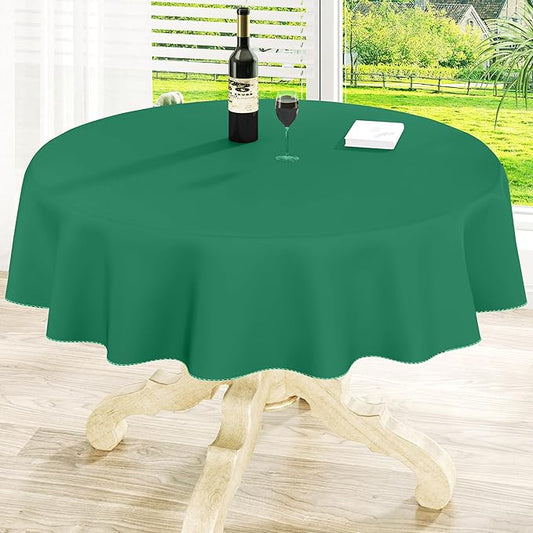 homing Round Vinyl Tablecloth, Waterproof Spillproof Plastic Flannel Backed Table Cloth, Wipe Clean Table Cover for Dining, Buffet Parties and Camping (Emerald Green, 60")