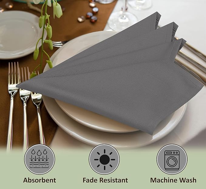Ruvanti Cloth Napkins Set of 6, 18x18 Inches Napkins Cloth Washable, Soft, Durable, Absorbent, Cotton Blend. Table Dinner Napkins Cloth for Hotel, Lunch, Restaurant, Wedding Parties - Charcoal Grey