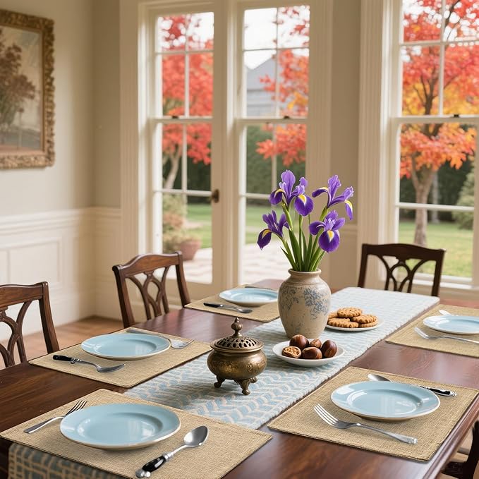 Homaxy Cloths Placemats for Dining Table Set of 6, Heat Resistant Washable Cotton Linen Blend Table Mats, Easy to Clean Place Mats for Indoor Outdoor Party Kitchen Decoration, 13" x 19", Flaxen