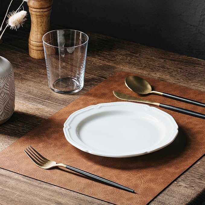 DOLOPL Thanksgiving Placemats Set of 6 Reversible Dual-Color Table Placemats – Heat Resistant Wipeable & Washable Place Mats, Luxury Faux Leather Table Mats for Table Decor(Reddish Brown & Brown)