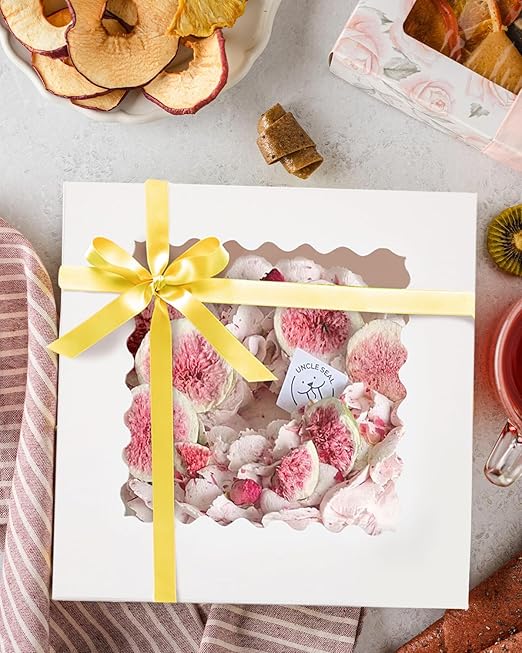 qiqee White 8x8x5 Cake Box, 4 Sets White Cake Box with Window ＆ 4 Sets 8" White Cake Round Boards, 8inch Cake Containers