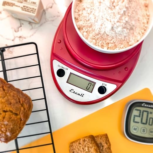 Escali Primo Digital Food Scale Multi-Functional Kitchen Scale and Baking Scale for Precise Weight Measuring and Portion Control, 8.5 x 6 x 1.5 inches, Warm Red
