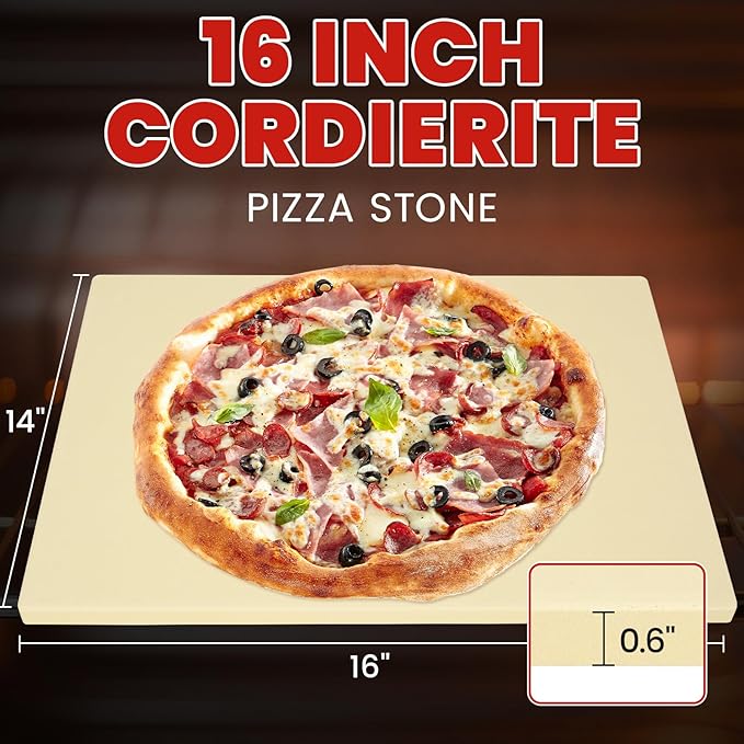 GOOD GAIN Pizza Stone for Oven Grill - Cordierite Baking Stone for Bread, Pies | 16'' x 14'' Rectangular Oven Stones for Cooking | Indoor,Outdoor | Durable, Heat Shock Resistant (Beige)