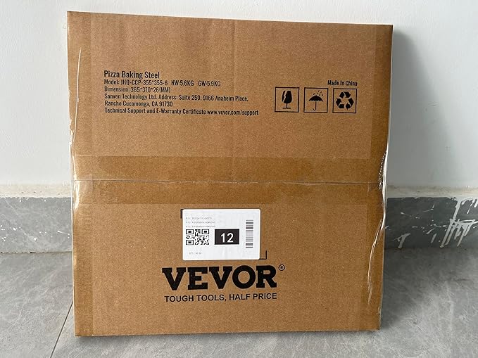 VEVOR Pizza Steel, 14" x 14" x 1/4" Pizza Steel Plate for Oven, Pre-Seasoned Carbon Steel Pizza Baking Stone with 20X Higher Conductivity, Heavy Duty Rustproof Pizza Pan for Outdoor Grill, Indoor Oven