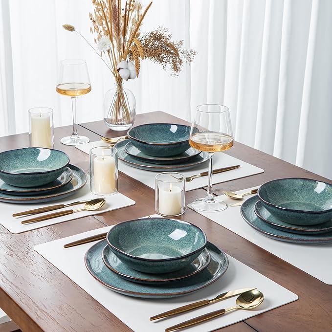 AmorArc Ceramic Dinnerware Sets,Handmade Reactive Glaze Stoneware Plates and Bowls Sets,Highly Chip and Crack Resistant | Dishwasher & Microwave Safe Dishes Set,Service for 8 (24pc)