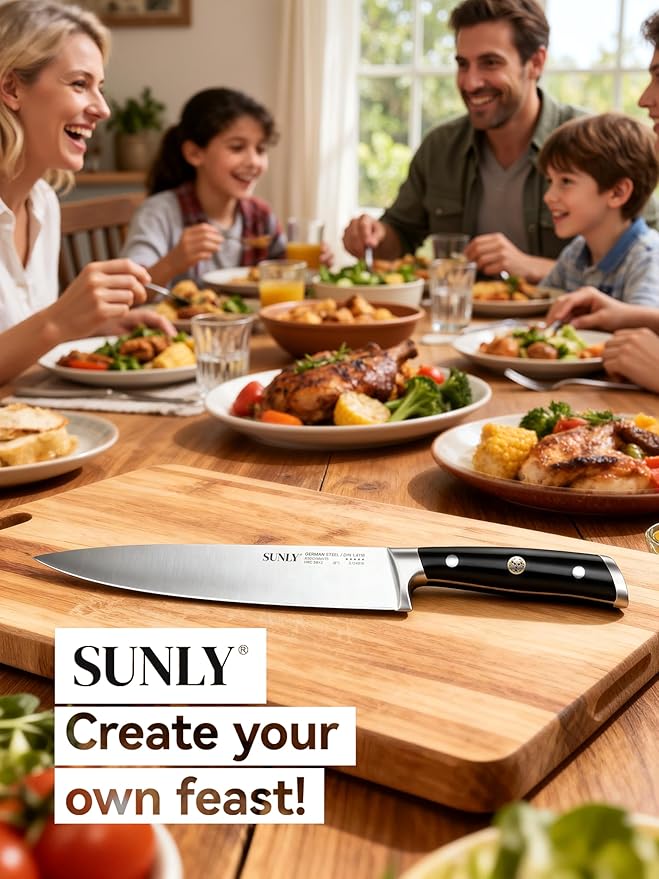 SUNLY 8 Inch Chef Knife, Professional Kitchen Knife Made of German High Carbon Stainless Steel, 58±2 HRC, Ultra Sharp Cooking Knife with Ergonomic ABS Handle, DIN 1.4116 for Home & Restaurant