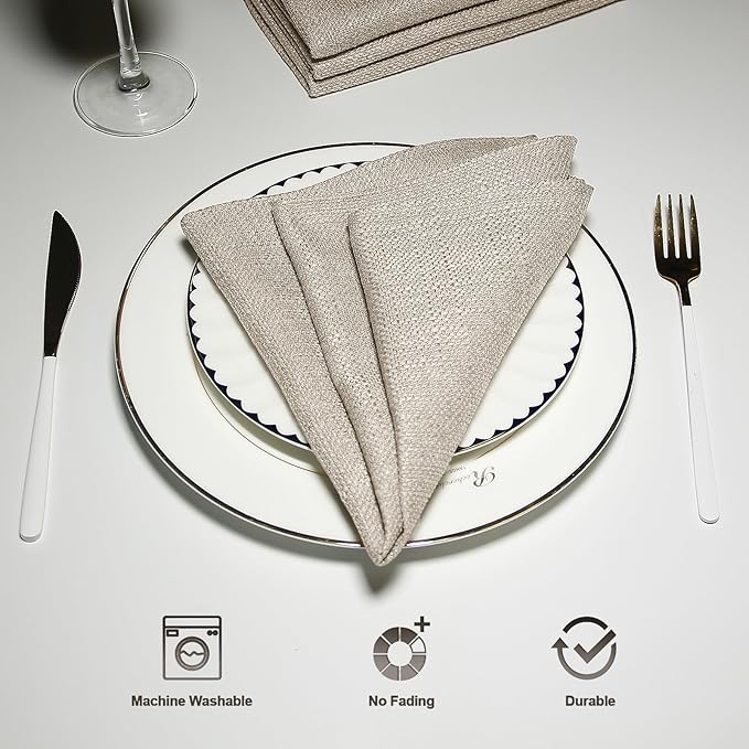 BALCONY & FALCON Cloth Napkins Set of 12 Washable Linen Napkins Absorbent Wrinkle-Free Fabric Napkin Bulk for Dinner Wedding Party Easter Thanksgiving Christmas Banquet (Beige 17.7"x17.7")