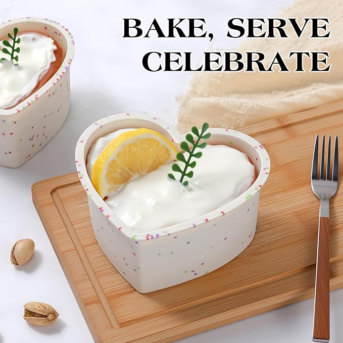 8 Inch Heart Shaped Cake Pans Large Heart Cake Pan Nonstick Silicone Molds for Baking Set of 3 (Cream)