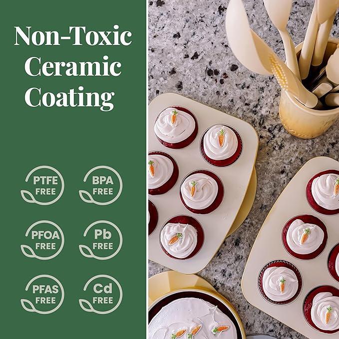 Larder & Vine 8-Piece Bakeware Set | Non-Stick Baking Set with Ceramic Finish | PFAS, PFOA, PTFE, and BPA Free Baking Essentials | Baking Sheets, Muffin Tins and Assorted Baking Pans | Limoncello