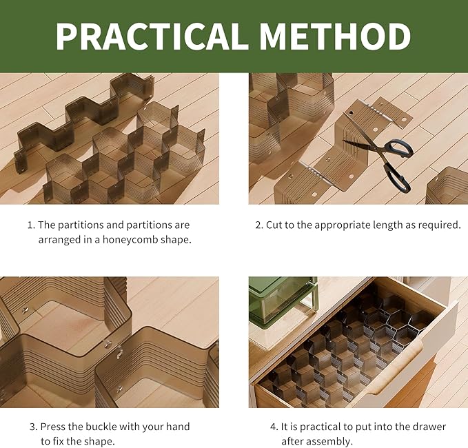 Honeycomb Separator Adjustable Drawer Organizer Divider for Underwear Belt-Scarf Socks Organizer (Black(1pc))