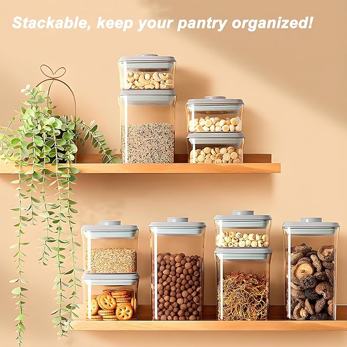 Airtight Food Storage Containers with Lids Pop Up Containers Pasta Organizer for Kitchen Pantry Cereal Snack Flour Sugar Coffee (3pc 3300ml / 3.48qt)