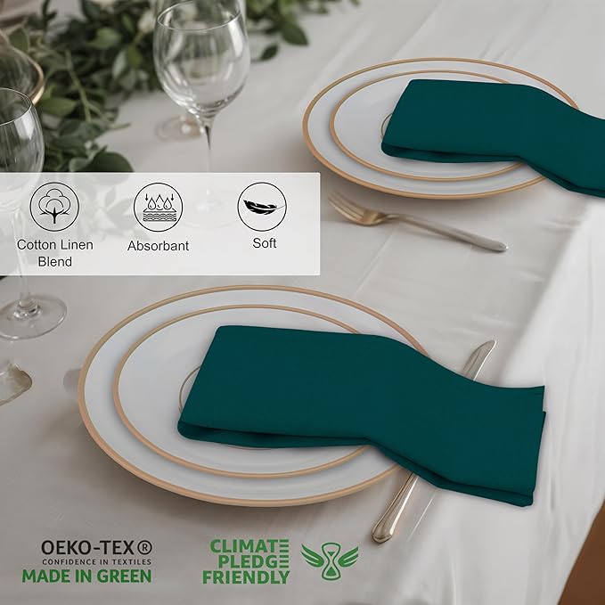 Ruvanti Linen Napkins Set of 6, 18x18 Cloth Napkins, Cotton Linen Blend Napkins Cloth Washable, Soft, Reusable Dinner Napkins for Wedding, Parties, Christmas, Thanksgiving, Everyday Use - Teal