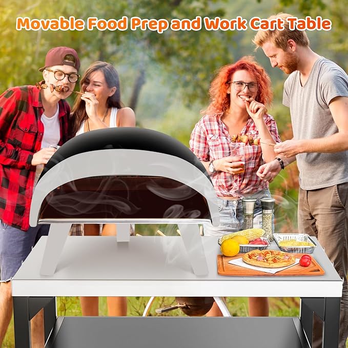 Pizza Oven Table for Ooni, Ninja, Woodfire, Blackstone, Bighorn, Cuisinart, Outdoor Grill Table for Ooni Pizza Oven Accessories, Movable Pizza Oven Stand as Food Prep Cart