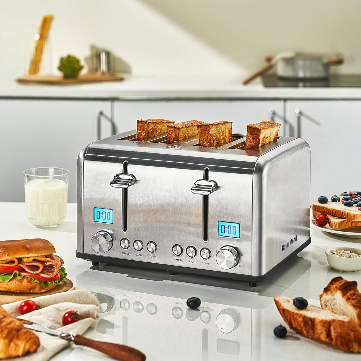 Countdown Stainless Steel 4 Slice Toaster with Bagel, Defrost, Cancel Function, Dual Toaster, Extra Wide Slots, 6 Shade Settings, Removable Crumb Trays, 1650W