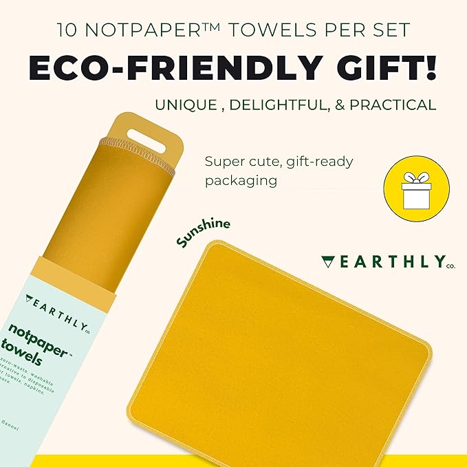 Reusable Paper Towels - 10 Pack - Roll of Washable Cotton Cloth Paper Towels - Paperless Reusable Napkins Cloth Washable - Absorbent + Long Lasting - Zero Waste Products - (Sunshine)