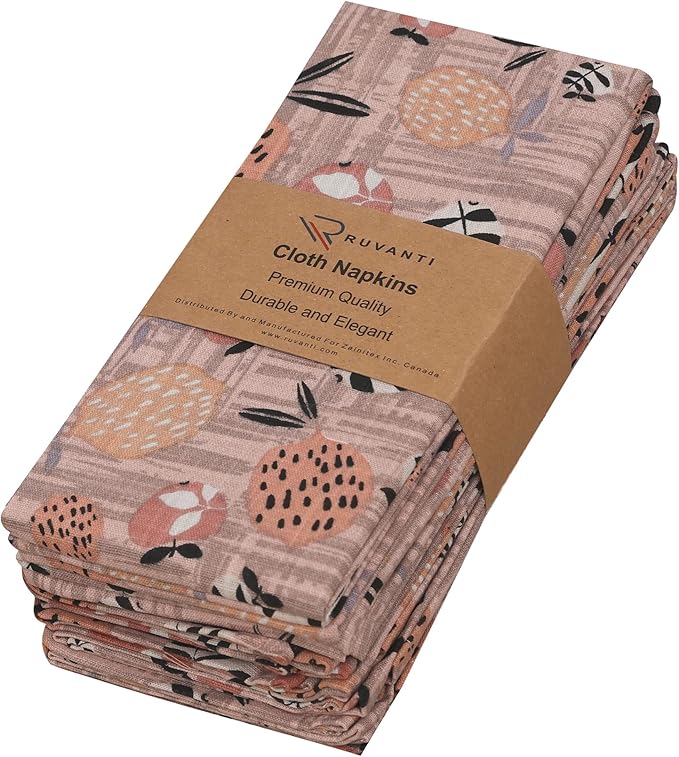 RUVANTI Cloth Napkins Set of 6 Cotton 100%, 18x18 Inches Napkins Cloth Washable, Soft, Absorbent. Cotton Napkins for Parties, Christmas, Thanksgiving, Weddings, Dinner Napkins Cloth - Dusty Palette