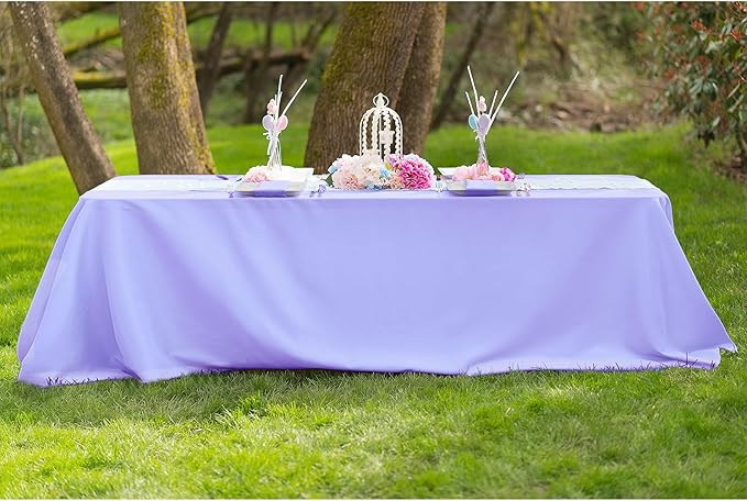 LTC LINENS Bulk 10-Pack Rectangular Tablecloths 90 In x 156 In with Rounded Corners - Lavender Table Covers for 8 ft Table with Floor-Length Drop - Wrinkle Resistant Polyester Fabric Cloth for Wedding