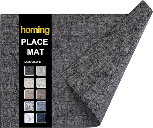 homing Faux Leather Heat Resistant Placemats 6 Packs, Waterproof Wipeable Dining PU Place Mats for Indoor & Outdoor, Easy to Clean, Charcoal