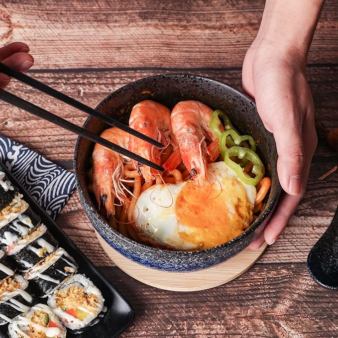 38 OZ Large Ceramic Ramen Bowls Sets， Japanese ramen bowls, soup bowl, noodle bowls with Spoons and Chopsticks For Salad, Rice, Noodles, Microwave & Dishwasher Safe (Ramen bowl set)