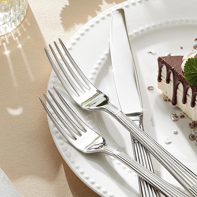 KINGSTONE 20-Piece Silverware Set, 18/10 Stainless Steel Flatware Set - Luxury Elegant Striped Cutlery with Dishwasher Safe, Durable for Family Dining, Catering, Weddings, Anniversaries Gift