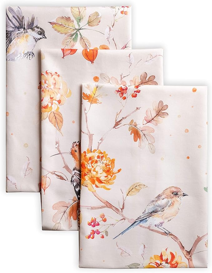 Maison d' Hermine Kitchen Towels Set of 3 100% Cotton 20" x 27.5" Reusable Cloth Tea Dish Towels Absorbent with Hanging Loop for Kitchen Dining Thanksgiving Christmas Decorations (Kelim - Prairie)