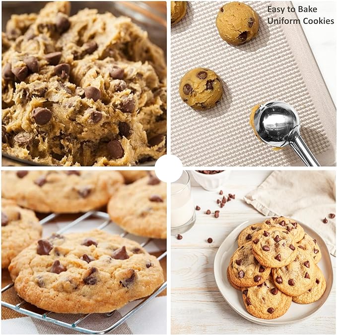 Cookie Scoop Set, 3Pcs Ice Cream Scoop, Cookie Scoops for Baking Set of 3, 18/8 Stainless Steel Cookie Scooper for Baking, Ice Cream Scooper with Trigger Release, Mint Soft Grip Cookie Dough Scoop