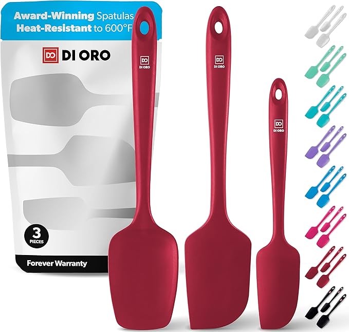 DI ORO® 3-Piece Silicone Spatula Set - 315°C Heat Resistant Non Stick Rubber Kitchen Spatulas for Cooking and Baking - Award-Winning Professional Grade Spatula Set - Best Silicone Utensil Set