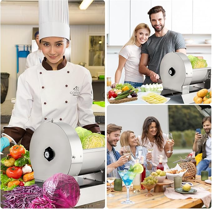 2-in-1 Electric Vegetable and Fruit Slicer, Adjustable Thickness 0.04-0.4", Commercial Stainless Steel Cutter for Cabbage, Tomatoes, Lemons