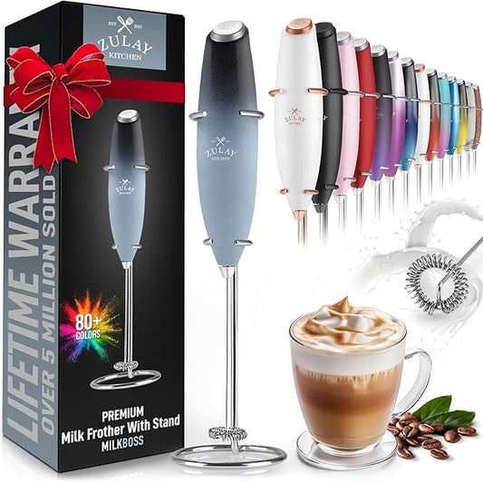 Zulay Kitchen Powerful Milk Frother Wand - Ultra Fast Handheld Drink Mixer - Electric Whisk Foam Maker for Coffee, Lattes, Cappuccino, Matcha & Creamer -